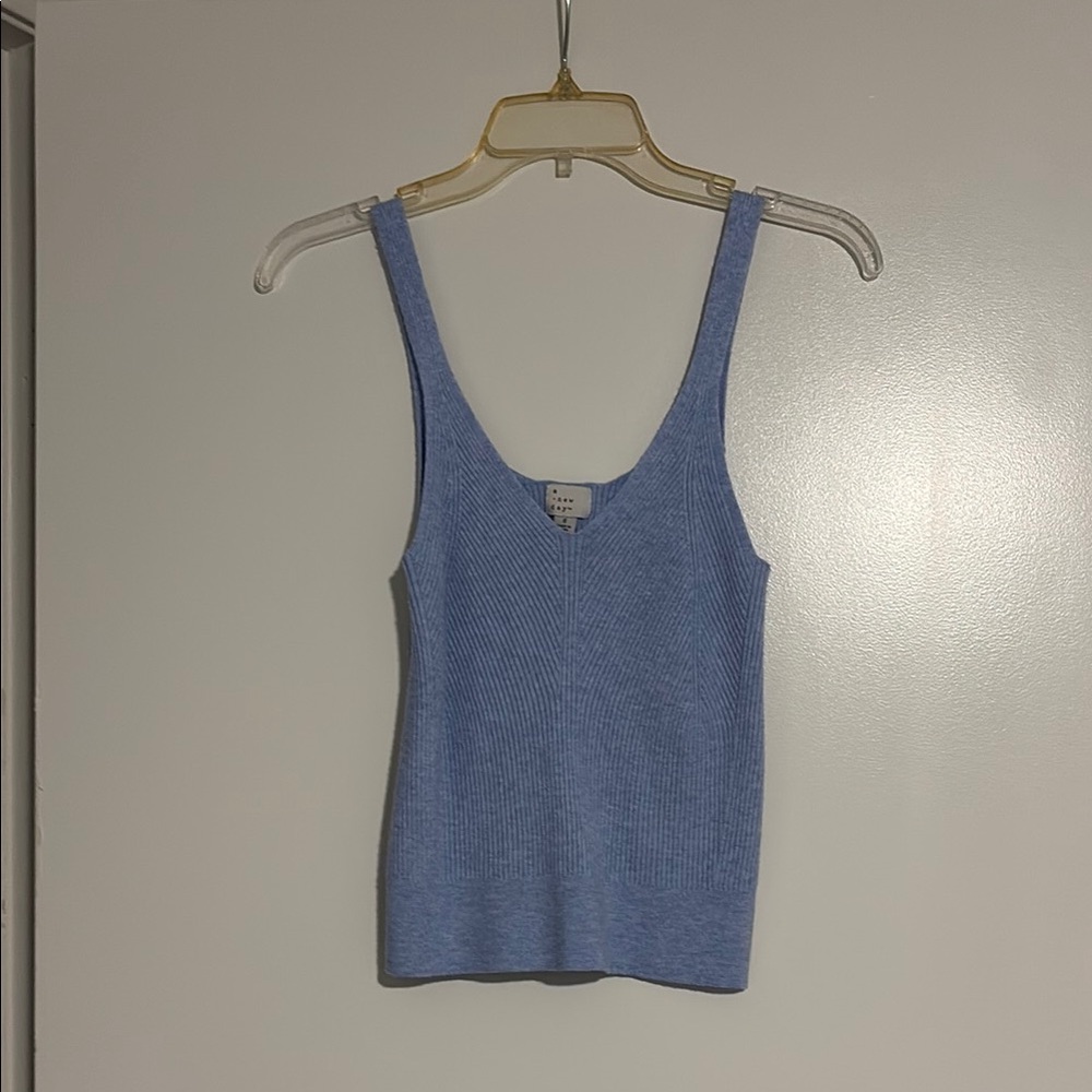 Blue Rib Knit Tank Top - Women